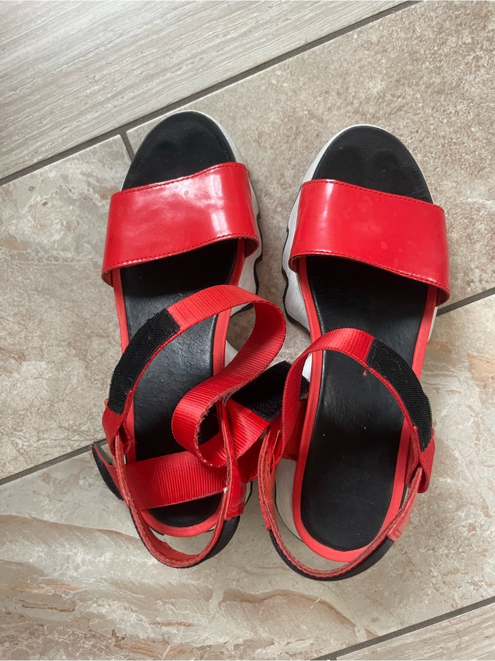 Sorel Red and Black Women's Sport Sandals - Picture 2 of 4